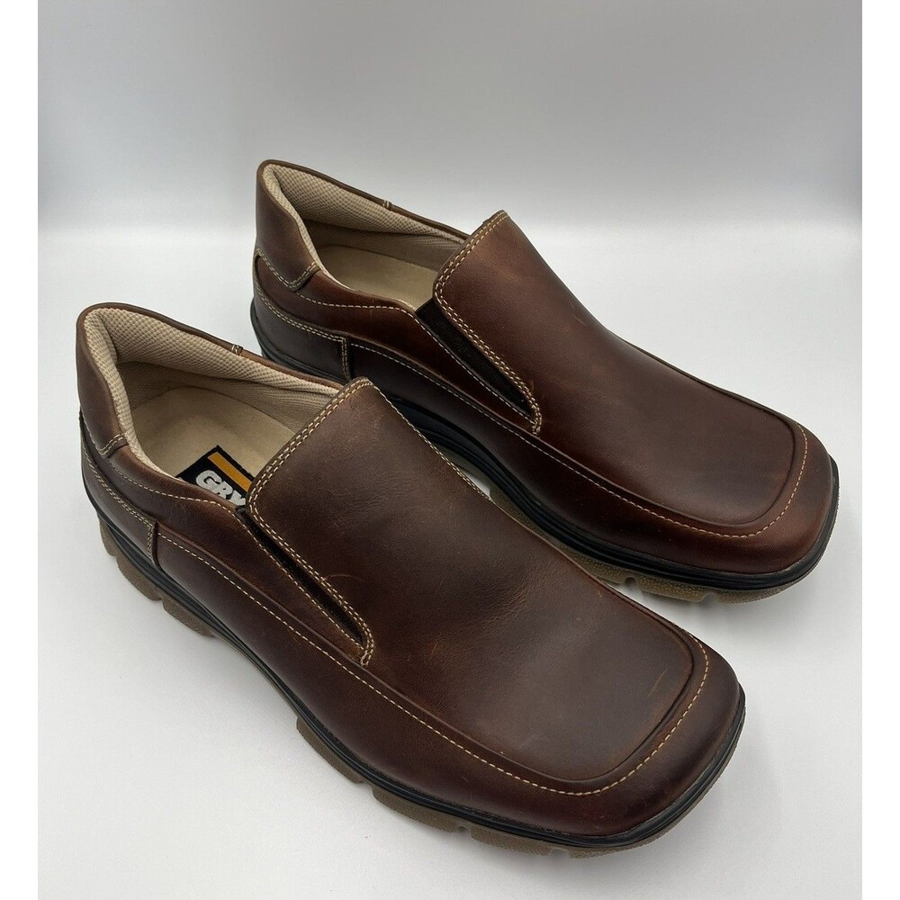 GBX Mens 13 Brown‎ Leather Slip On Square Toe Loafers Casual Comfort Shoes